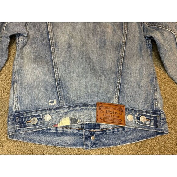 POLO RALPH LAUREN Denim Jacket Stars Patches Distressed Destroyed Equestrian XS - Picture 7 of 15